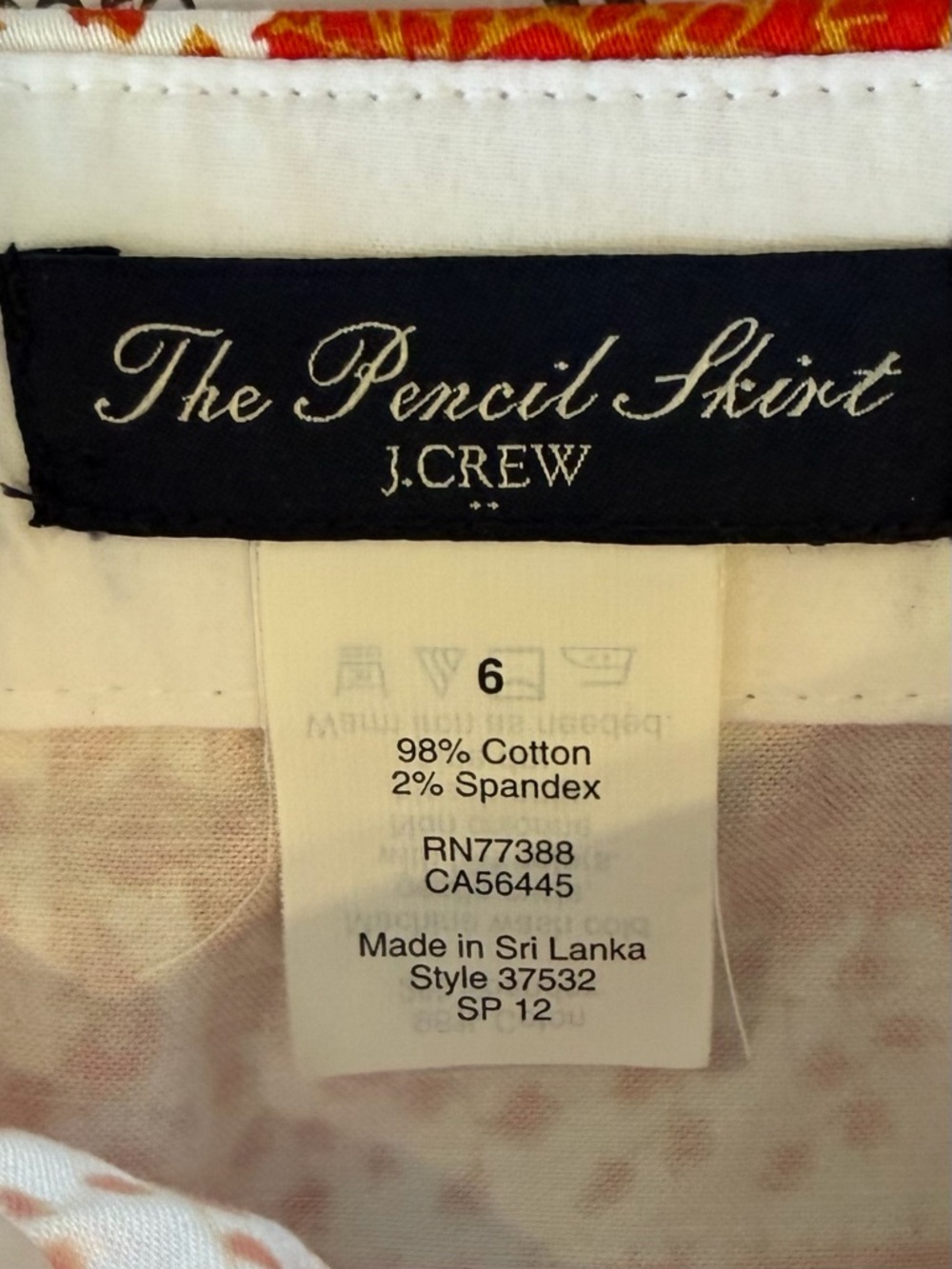 Jcrew Orange & White Paisley Pencil Skirt, size 6 - Picture 3 of 3